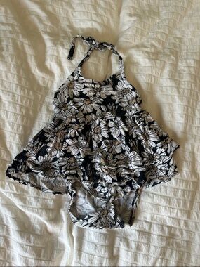 kate quinn Black and White Daisy Halter Baby One-Piece